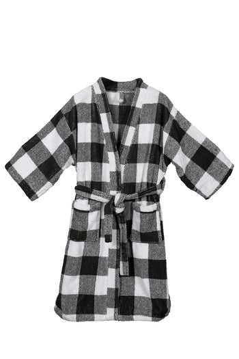 Black and White Velour Fabric Bathrobe